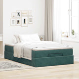 Cadre de lit ottoman avec matelas vert foncé 120x200 cm velours