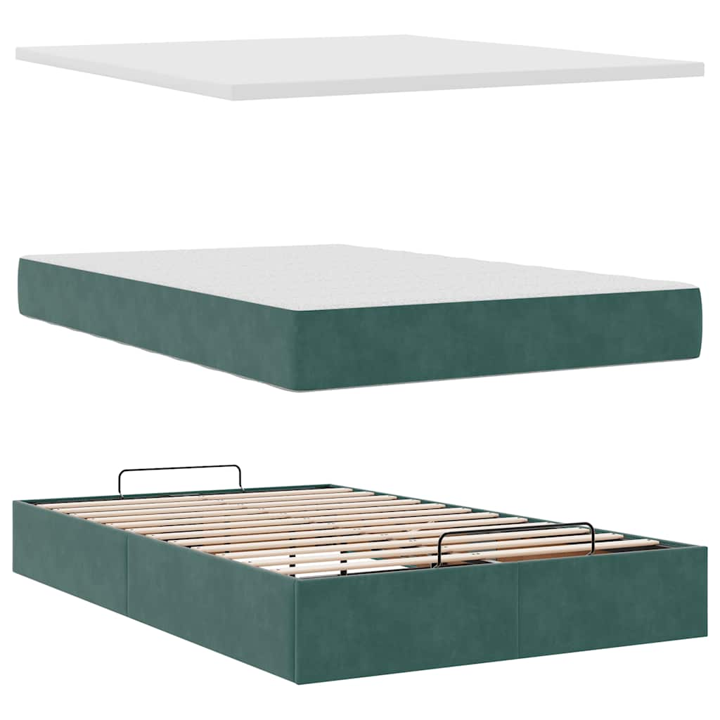 Cadre de lit ottoman avec matelas vert foncé 120x200 cm velours