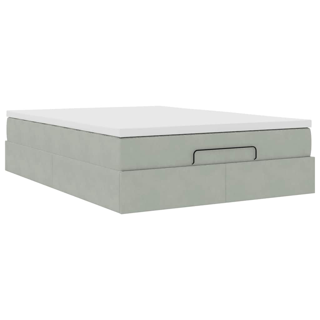 Cadre de lit ottoman et matelas gris clair 140x190 velours