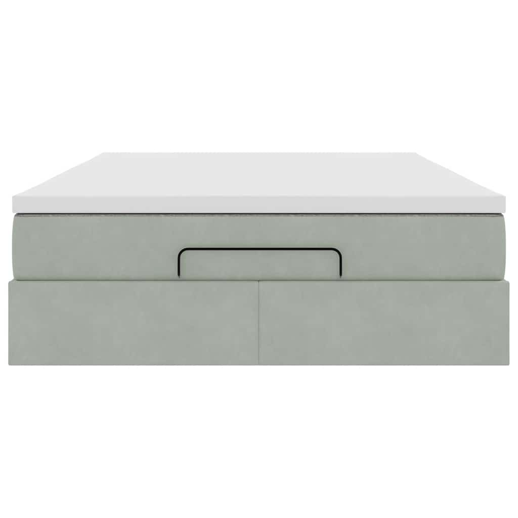 Cadre de lit ottoman et matelas gris clair 140x190 velours