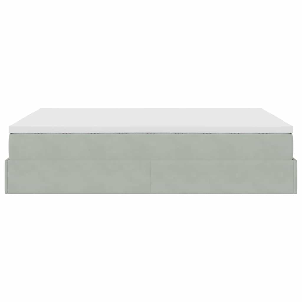 Cadre de lit ottoman et matelas gris clair 140x190 velours