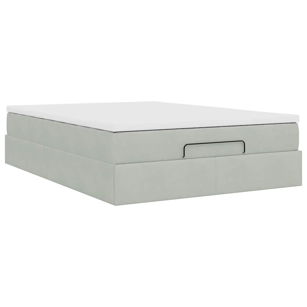 Cadre de lit ottoman et matelas gris clair 140x190 velours