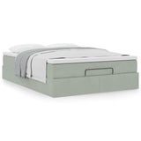 Cadre de lit ottoman et matelas gris clair 140x190 velours