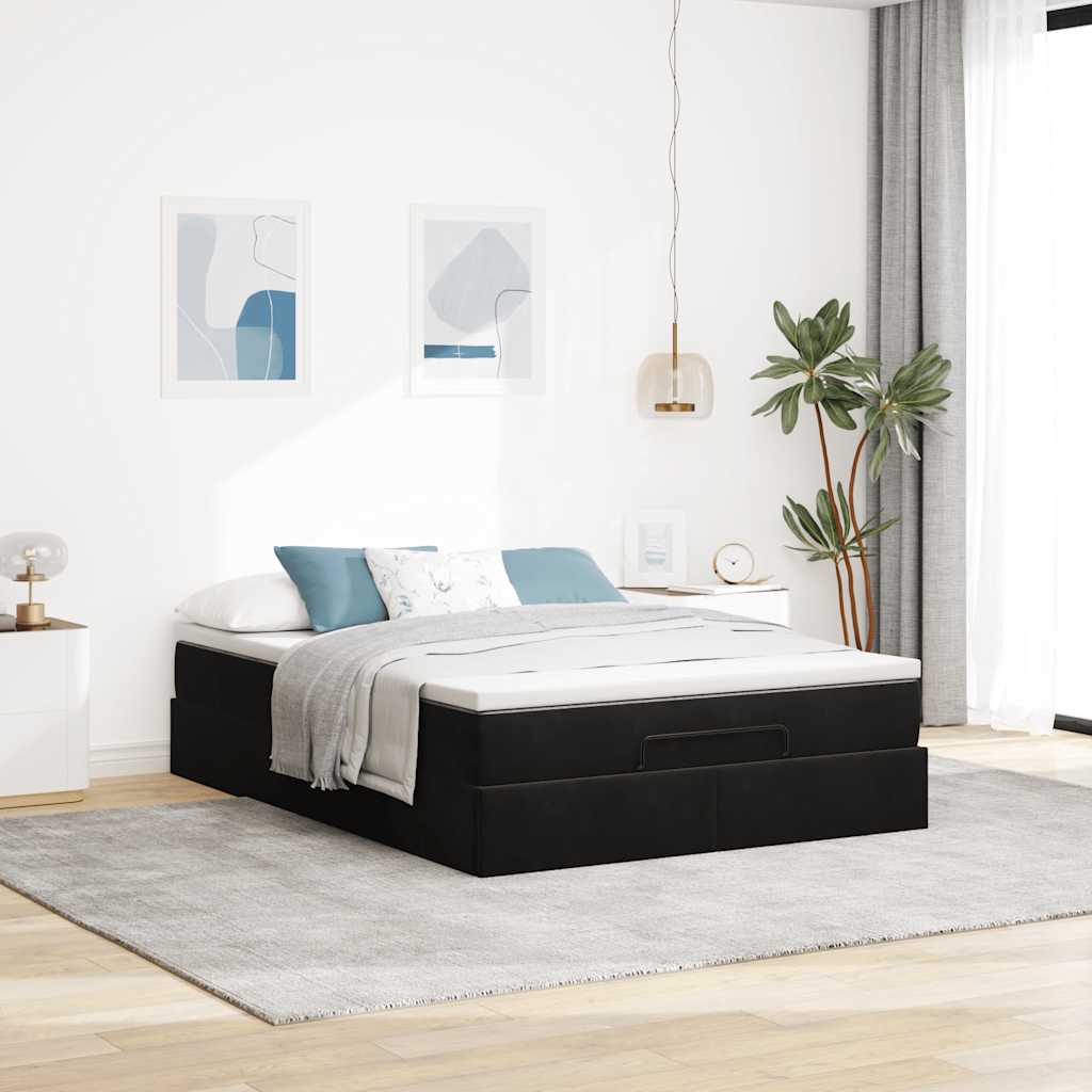 Cadre de lit ottoman avec matelas noir 140x190 cm velours