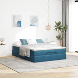 Cadre de lit ottoman avec matelas bleu foncé 140x190 cm velours