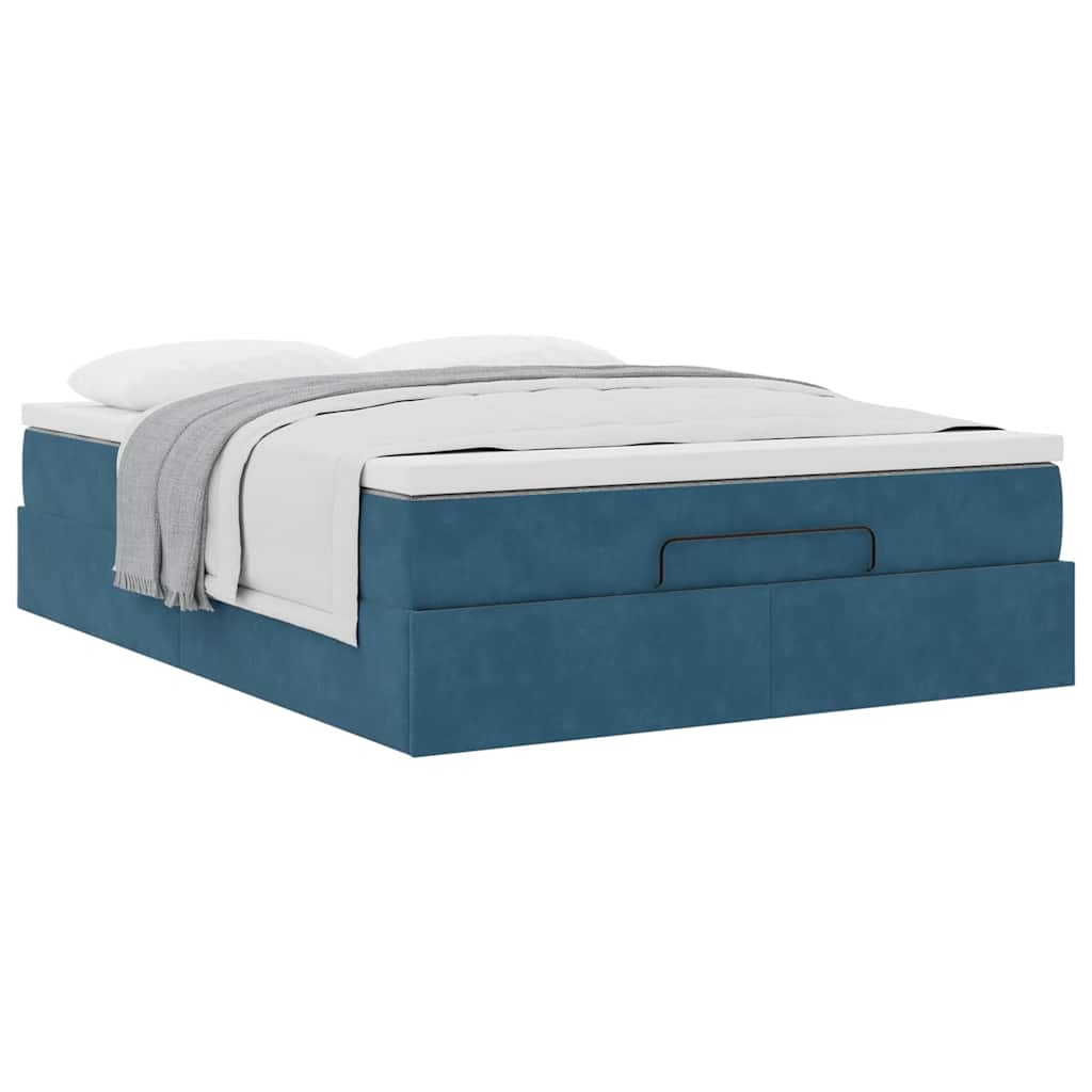 Cadre de lit ottoman avec matelas bleu foncé 140x190 cm velours