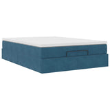 Cadre de lit ottoman avec matelas bleu foncé 140x190 cm velours