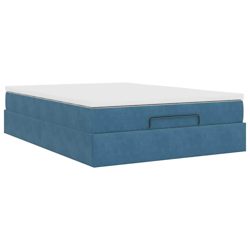 Cadre de lit ottoman avec matelas bleu foncé 140x190 cm velours