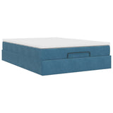 Cadre de lit ottoman avec matelas bleu foncé 140x190 cm velours