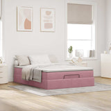 Cadre de lit ottoman avec matelas rose 140x190 cm velours