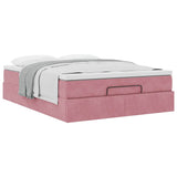 Cadre de lit ottoman avec matelas rose 140x190 cm velours