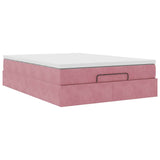 Cadre de lit ottoman avec matelas rose 140x190 cm velours