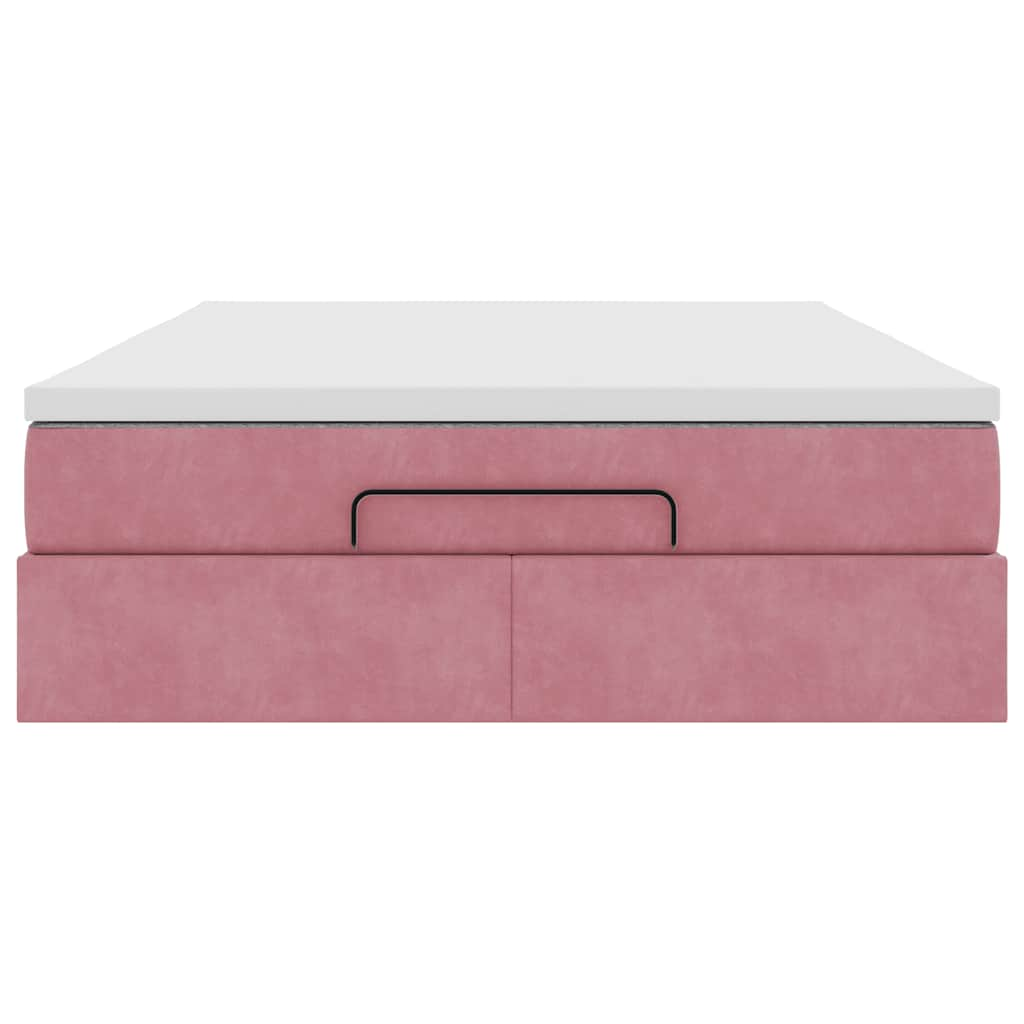 Cadre de lit ottoman avec matelas rose 140x190 cm velours