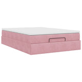 Cadre de lit ottoman avec matelas rose 140x190 cm velours