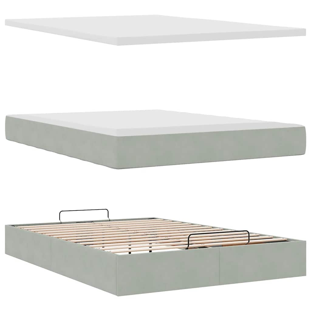 Cadre de lit ottoman avec matelas gris clair 140x200 cm velours