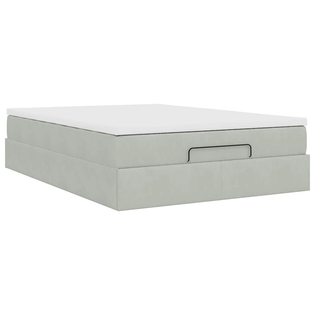 Cadre de lit ottoman avec matelas gris clair 140x200 cm velours