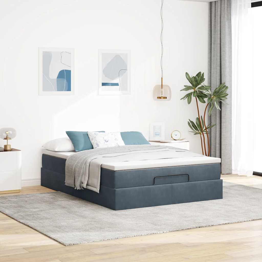 Cadre de lit ottoman avec matelas gris foncé 140x200 cm velours