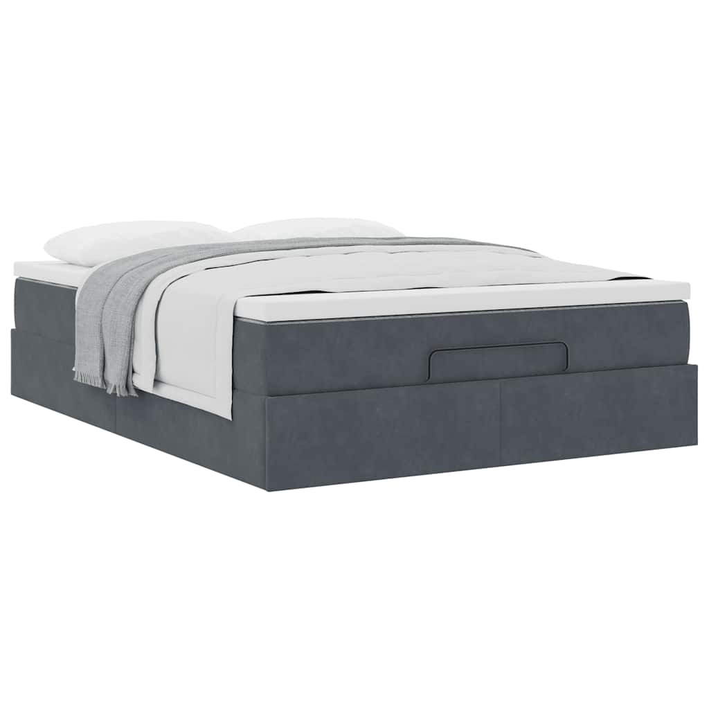 Ottoman bed frame with dark gray mattress 140x200 cm velvet