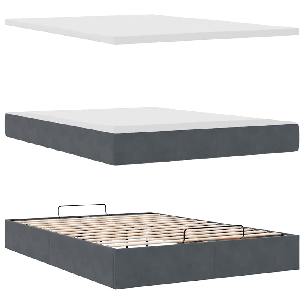 Ottoman bed frame with dark gray mattress 140x200 cm velvet