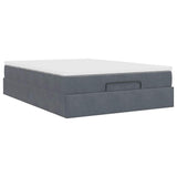 Ottoman bed frame with dark gray mattress 140x200 cm velvet