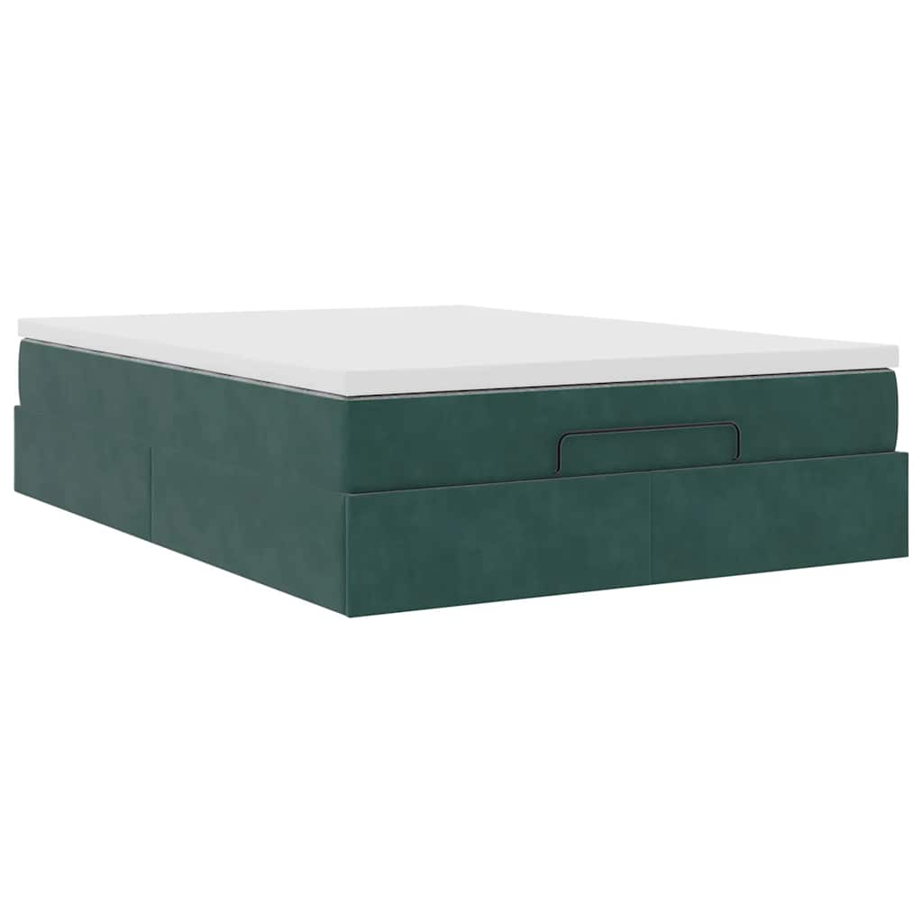 Cadre de lit ottoman avec matelas vert foncé 140x200 cm velours