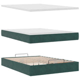 Cadre de lit ottoman avec matelas vert foncé 140x200 cm velours