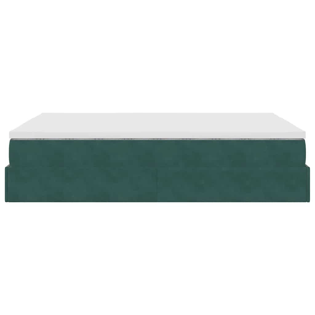 Cadre de lit ottoman avec matelas vert foncé 140x200 cm velours