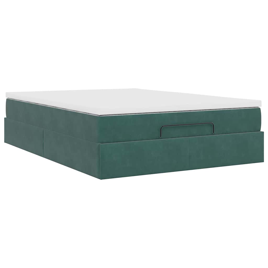 Cadre de lit ottoman avec matelas vert foncé 140x200 cm velours