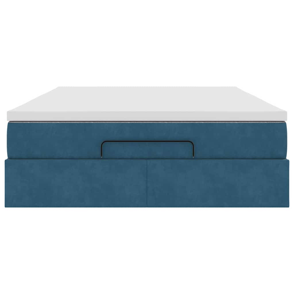 Cadre de lit ottoman avec matelas bleu foncé 140x200 cm velours