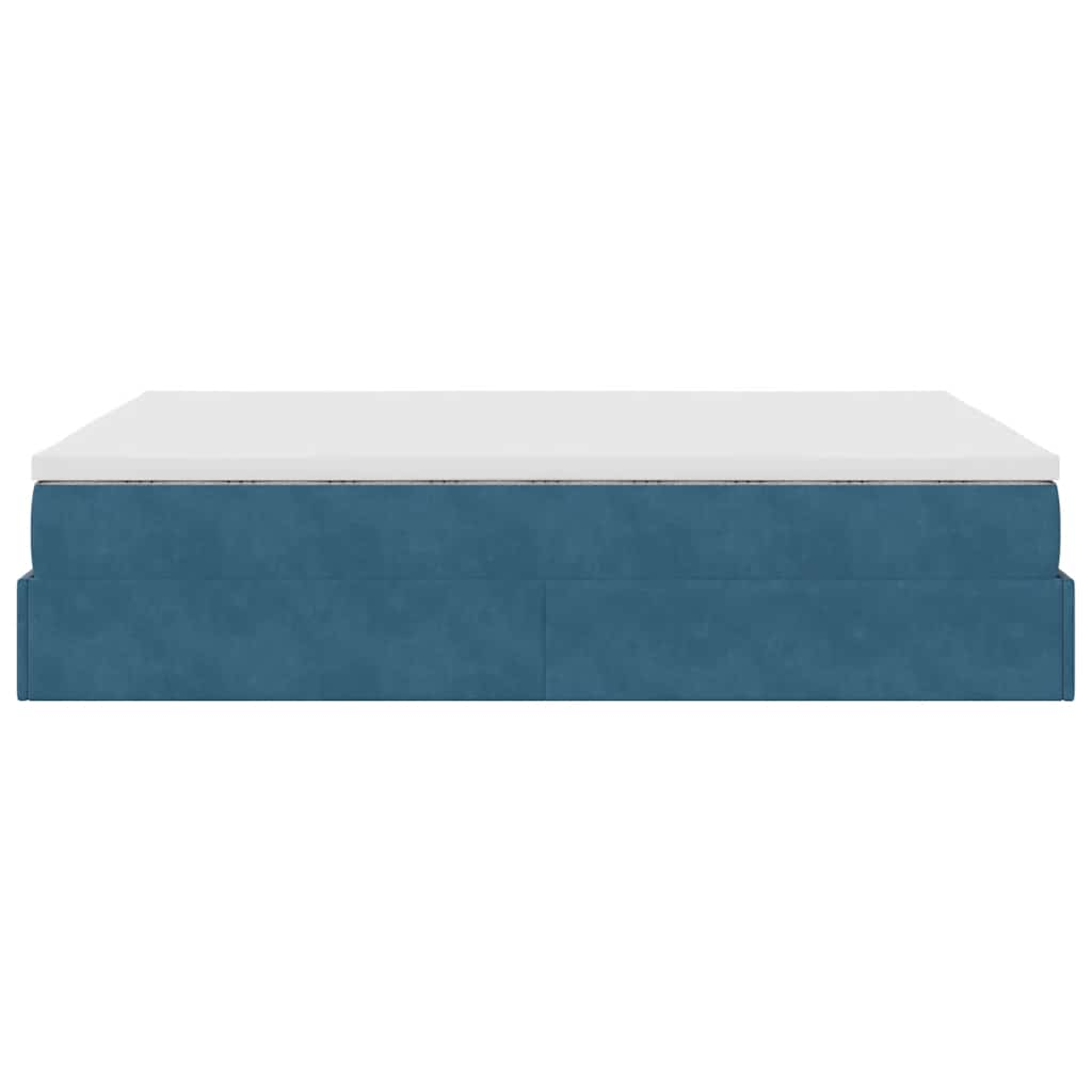 Cadre de lit ottoman avec matelas bleu foncé 140x200 cm velours