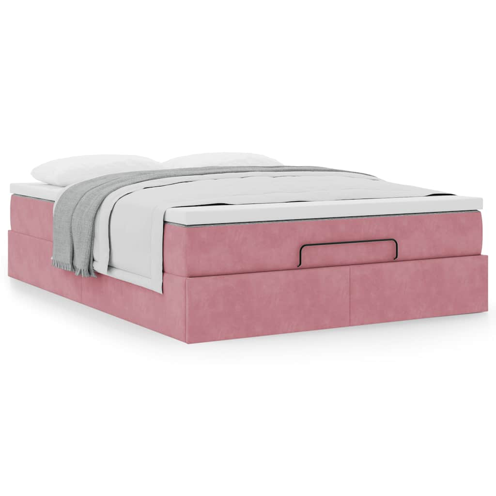 Cadre de lit ottoman avec matelas rose 140x200 cm velours