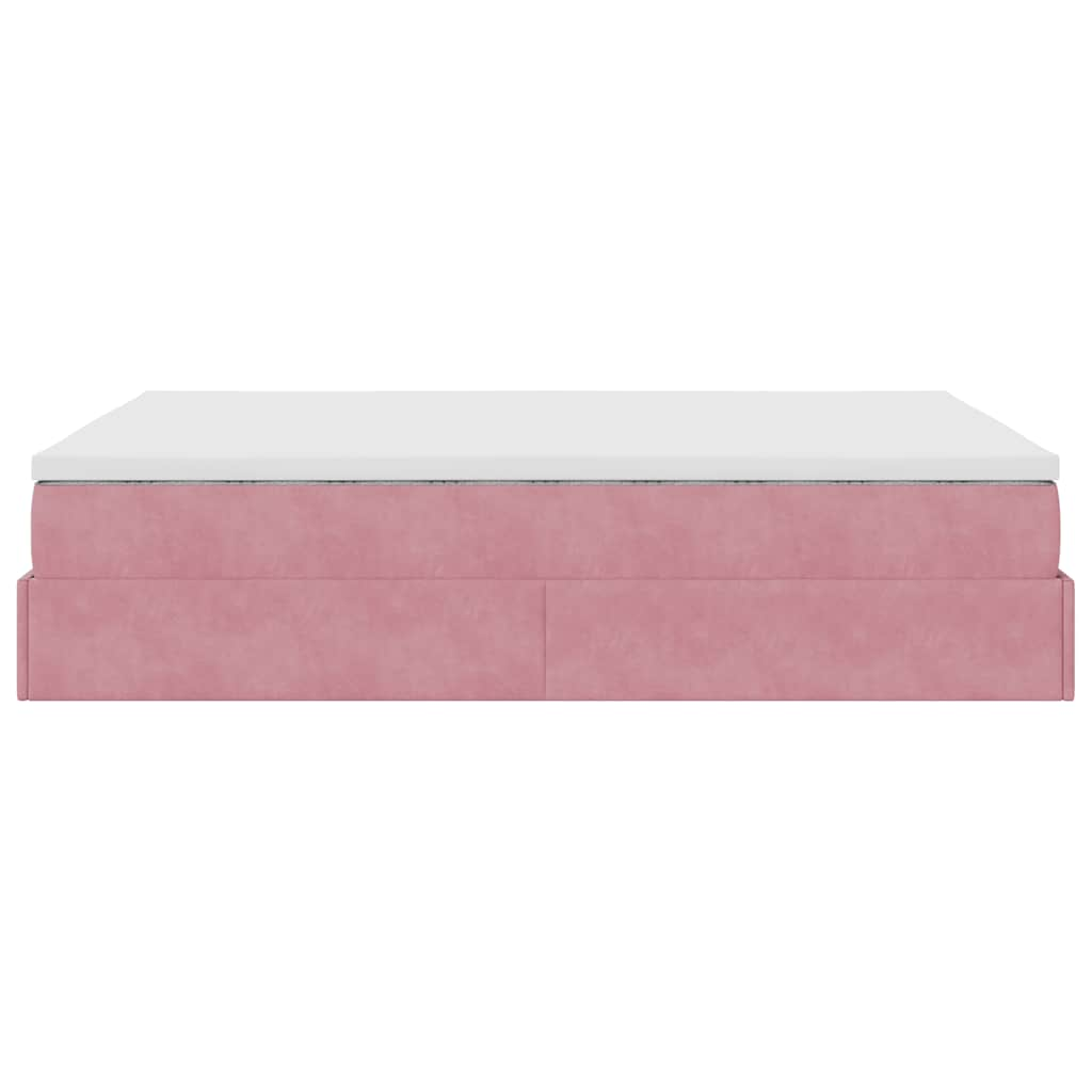 Cadre de lit ottoman avec matelas rose 140x200 cm velours