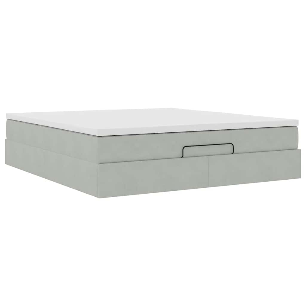 Cadre de lit ottoman avec matelas gris clair 160x200 cm velours