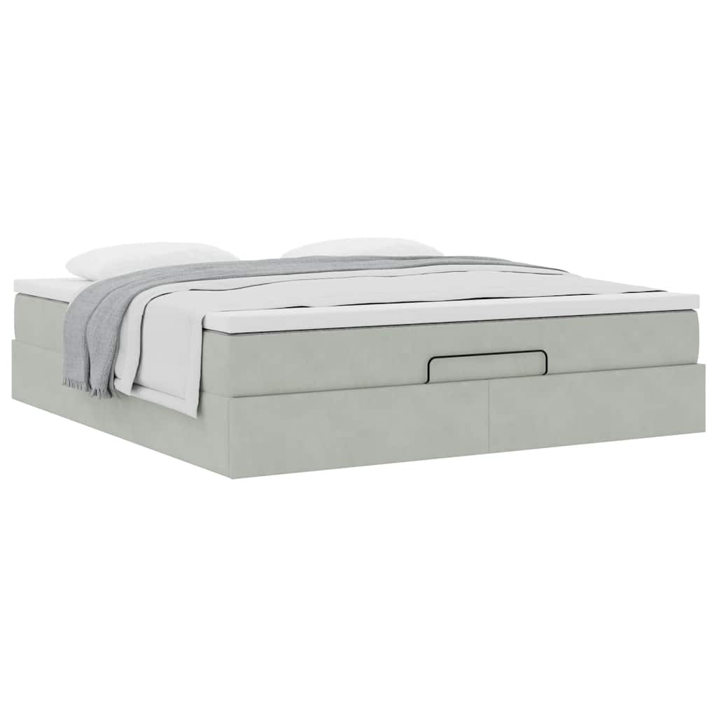 Cadre de lit ottoman avec matelas gris clair 160x200 cm velours