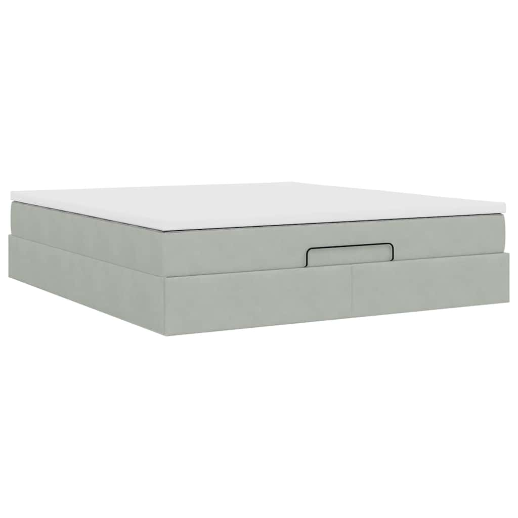 Cadre de lit ottoman avec matelas gris clair 160x200 cm velours