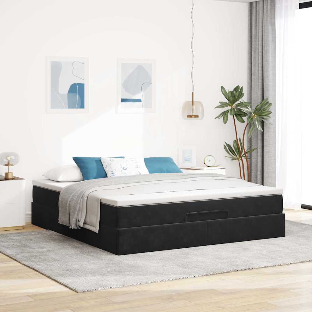 Cadre de lit ottoman avec matelas noir 160x200 cm velours