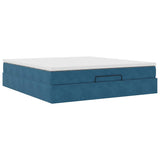 Cadre de lit ottoman avec matelas bleu foncé 160x200 cm velours