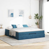 Cadre de lit ottoman avec matelas bleu foncé 160x200 cm velours