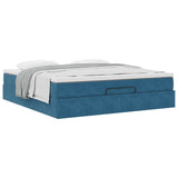 Cadre de lit ottoman avec matelas bleu foncé 160x200 cm velours