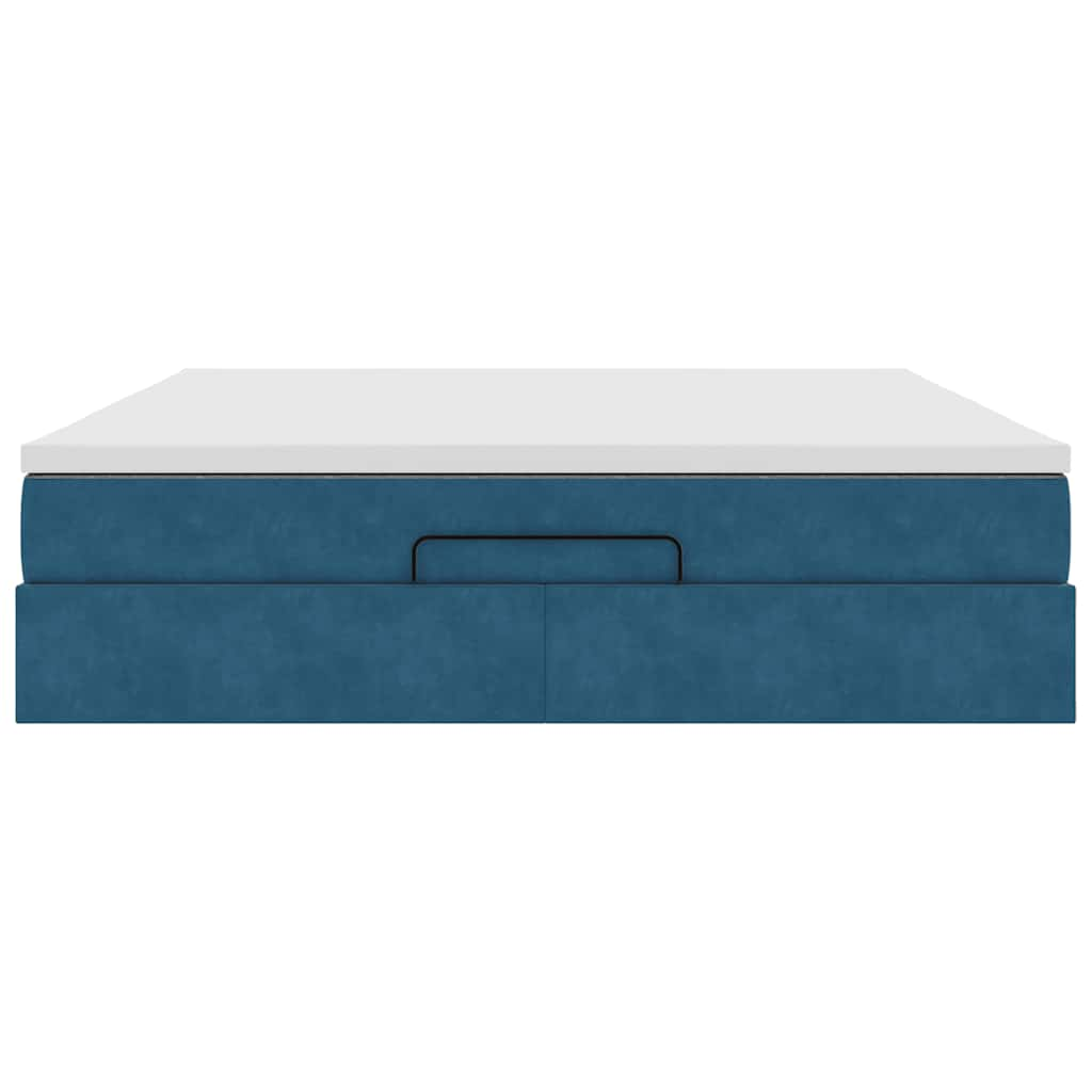 Cadre de lit ottoman avec matelas bleu foncé 160x200 cm velours