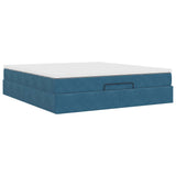 Cadre de lit ottoman avec matelas bleu foncé 160x200 cm velours