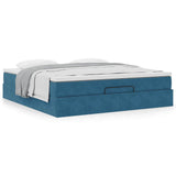 Cadre de lit ottoman avec matelas bleu foncé 160x200 cm velours