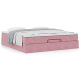 Cadre de lit ottoman avec matelas rose 160x200 cm velours