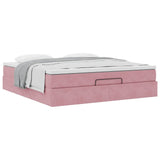 Cadre de lit ottoman avec matelas rose 160x200 cm velours