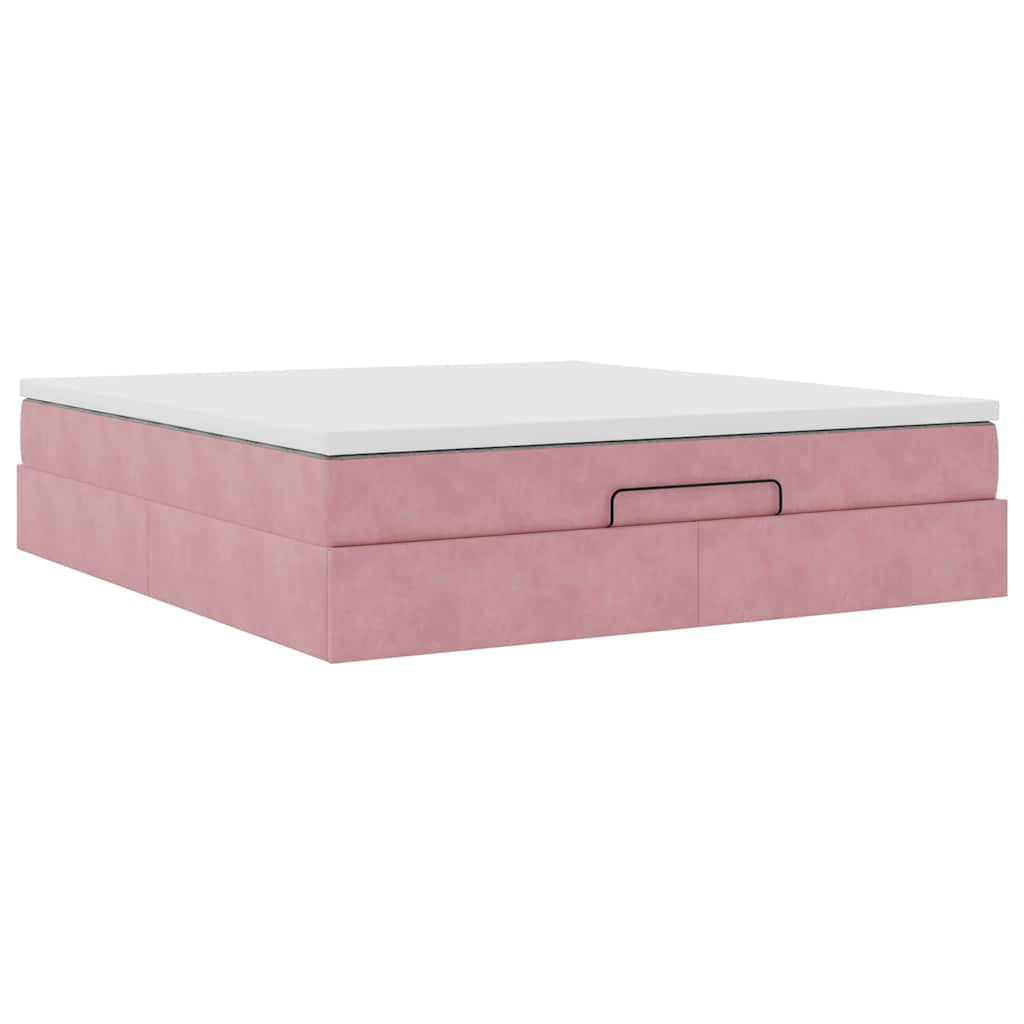 Cadre de lit ottoman avec matelas rose 160x200 cm velours