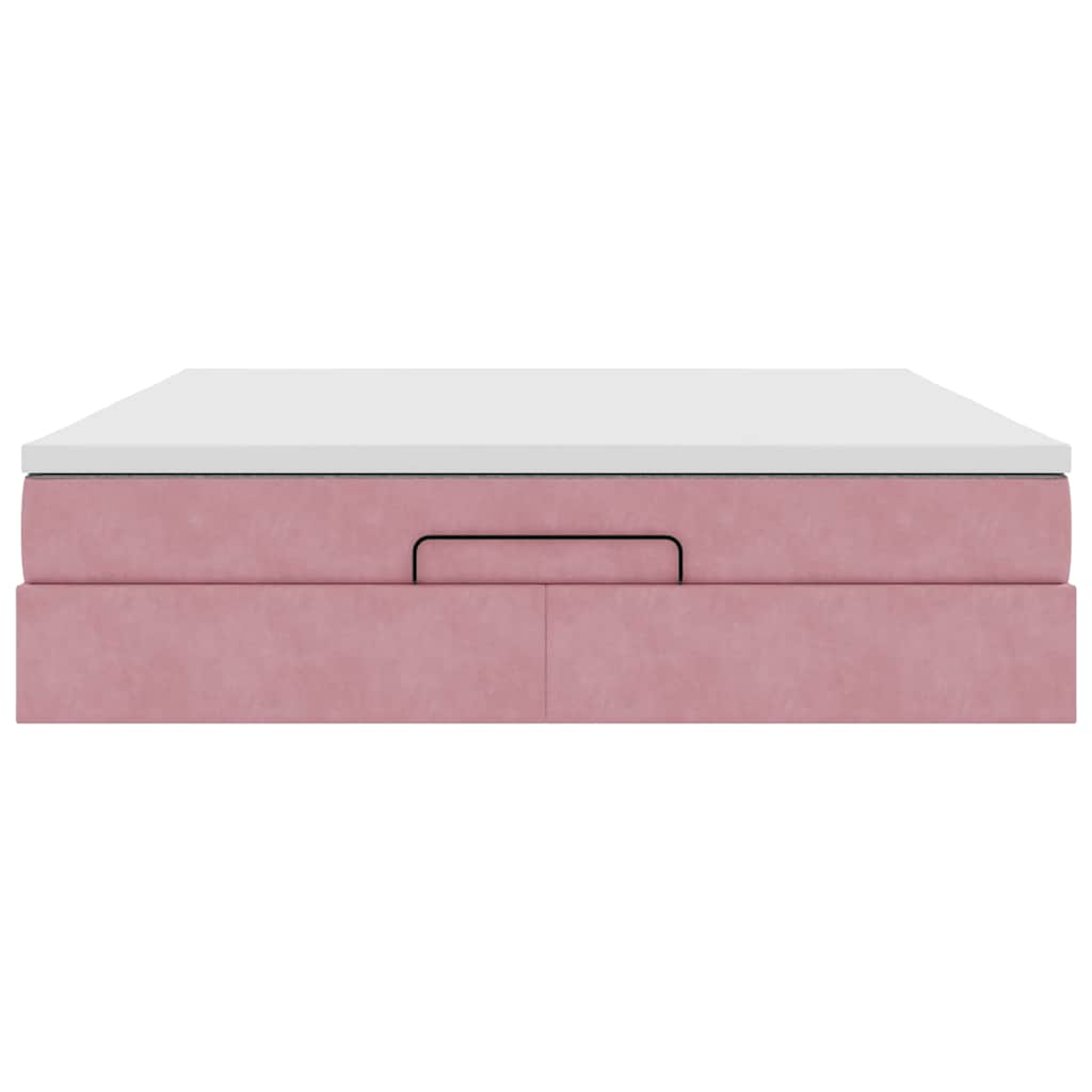 Cadre de lit ottoman avec matelas rose 160x200 cm velours