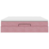 Cadre de lit ottoman avec matelas rose 160x200 cm velours