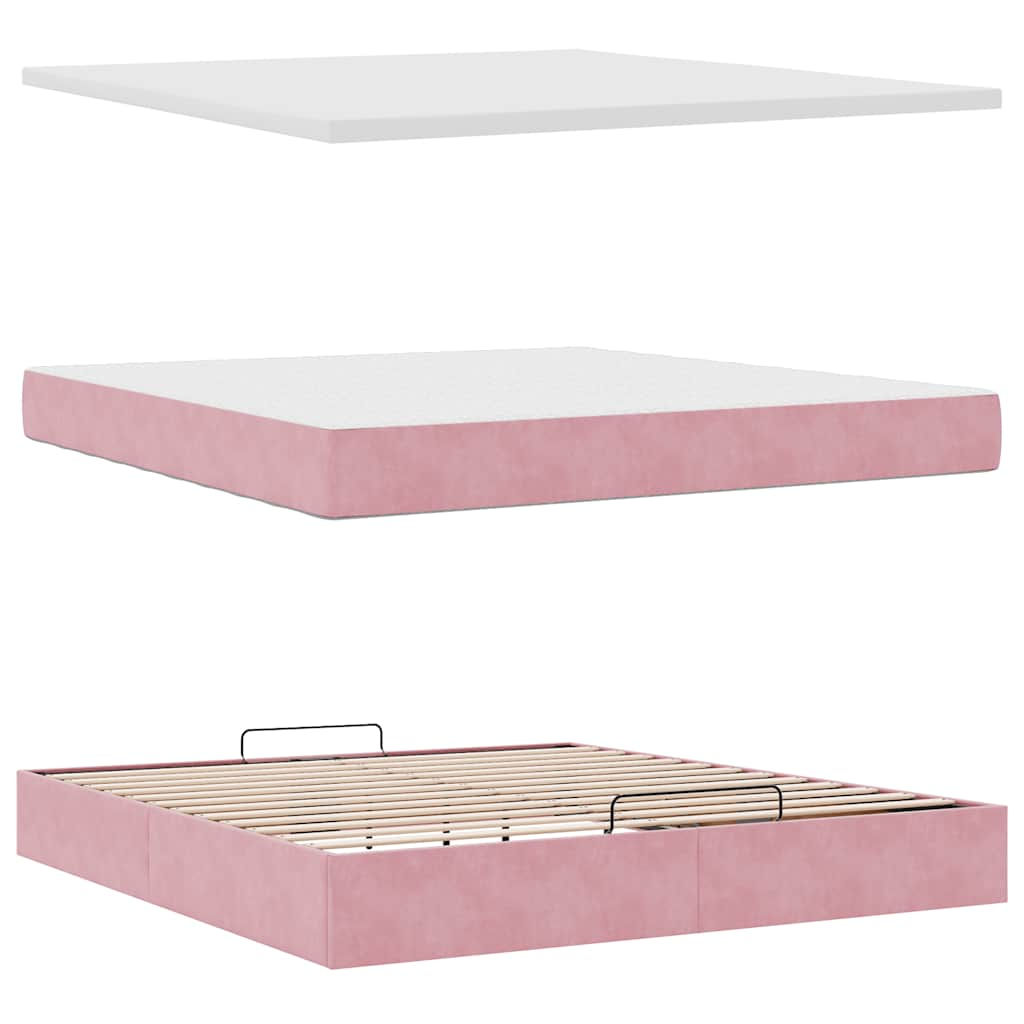 Cadre de lit ottoman avec matelas rose 160x200 cm velours