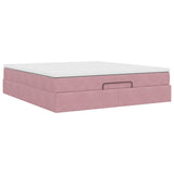 Cadre de lit ottoman avec matelas rose 160x200 cm velours