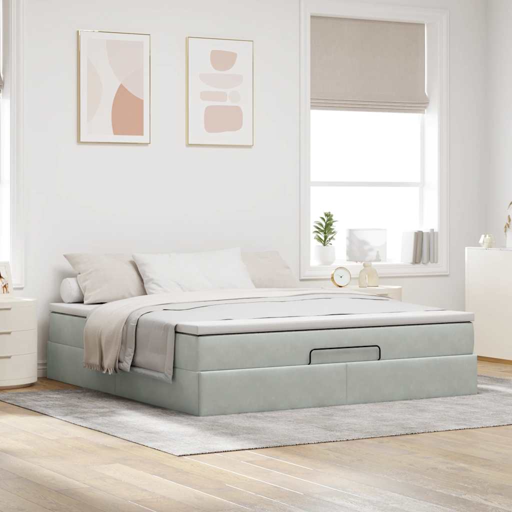 Cadre de lit ottoman avec matelas gris clair 180x200 cm velours